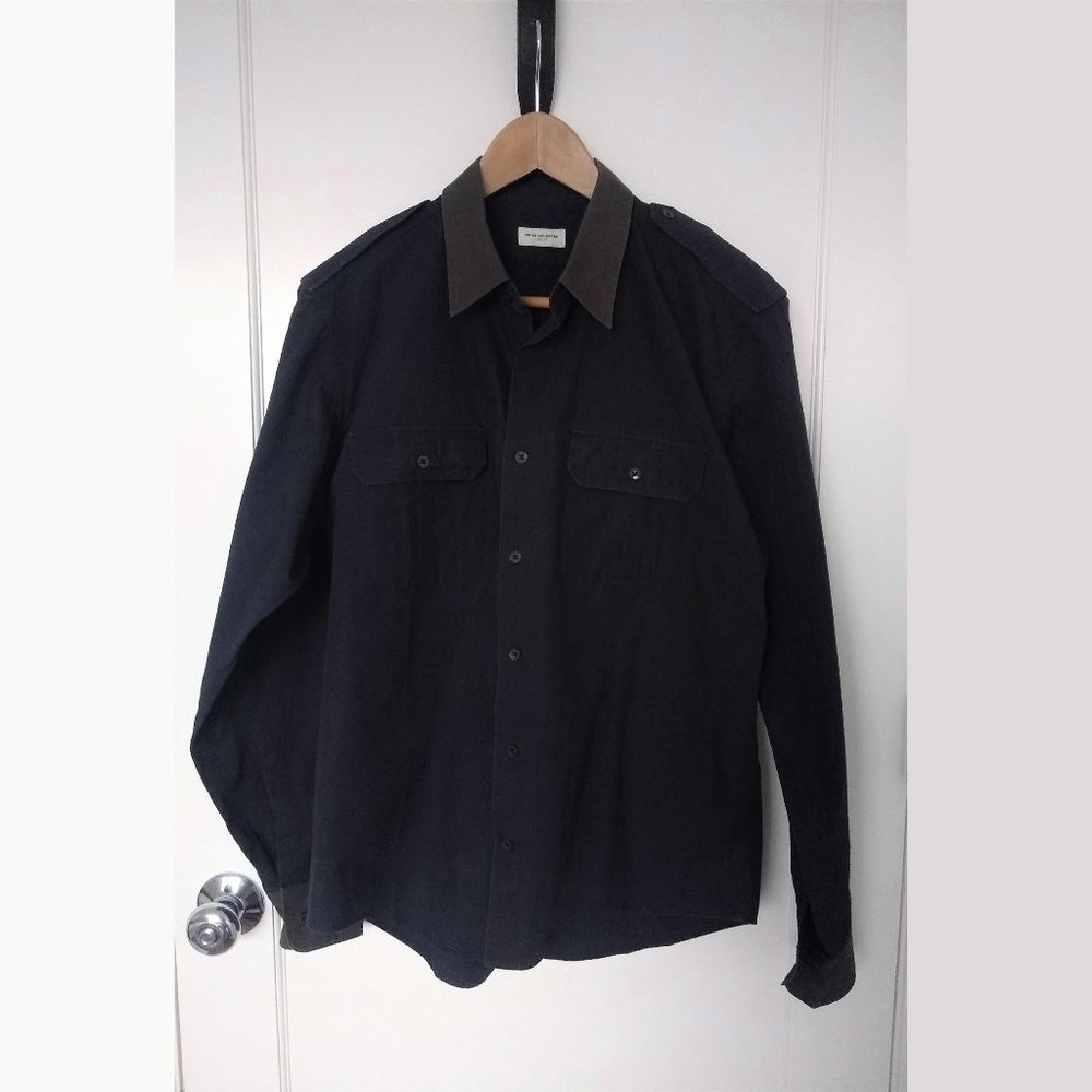 Dries Van Noten Navy Button-Down Shirt (18 Neck)